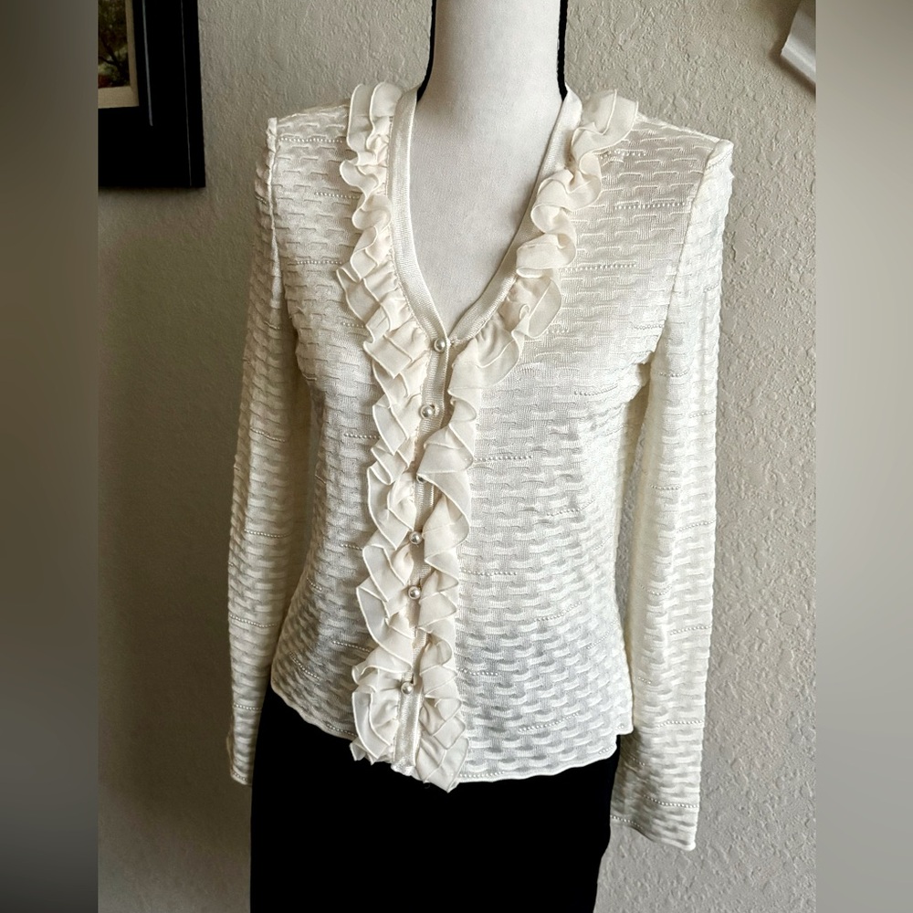Beautiful cream size 4 St John cardigan jacket with pearl beading